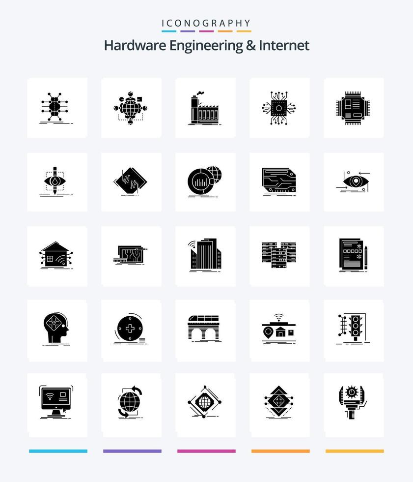 creatief hardware bouwkunde en internet 25 glyph solide zwart icoon pak zo net zo microchip. chippen. operatie. productie. industrie vector