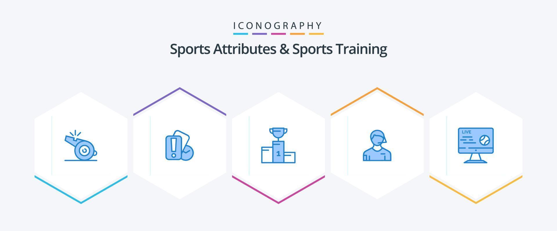 sport- attributen en sport- opleiding 25 blauw icoon pak inclusief scheidsrechter. rechter. schaal. Amerikaans voetbal. beker vector