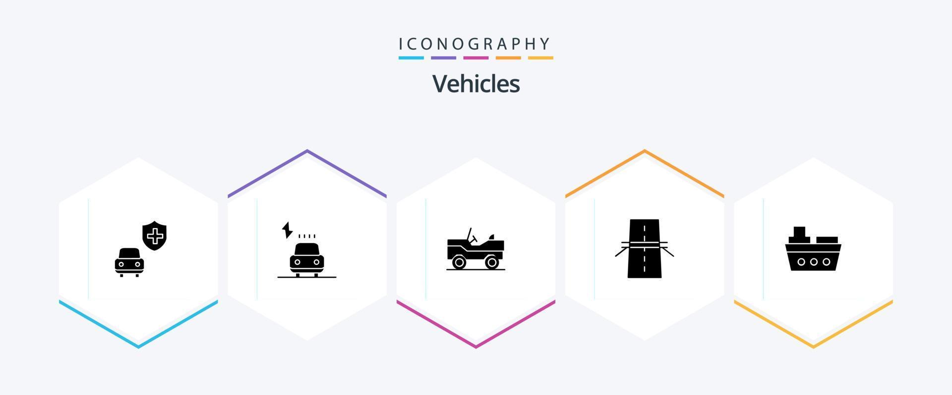 voertuigen 25 glyph icoon pak inclusief zee. boot. voertuig. snelweg. creatief vector
