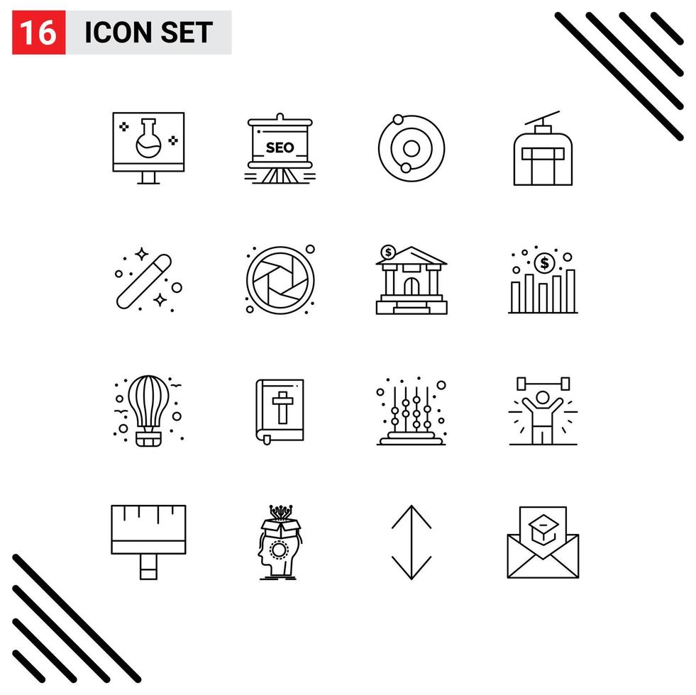 schets pak van 16 universeel symbolen van creatief op reis analytics vakantie universum bewerkbare vector ontwerp elementen