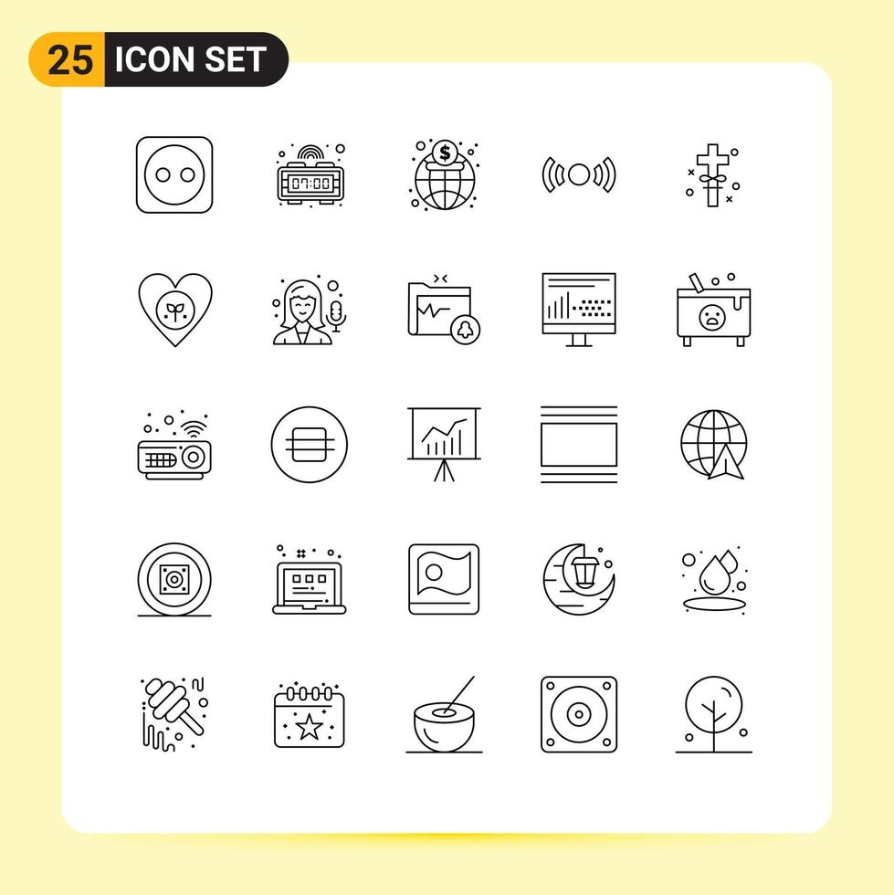 25 universeel lijnen reeks voor web en mobiel toepassingen heilig kruis markt ux signaal bewerkbare vector ontwerp elementen