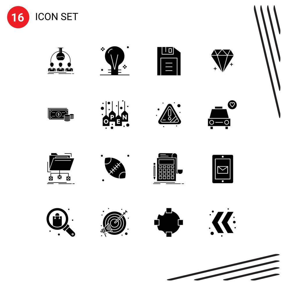 modern reeks van 16 solide glyphs pictogram van dollar sieraden elektrisch ecommerce retro bewerkbare vector ontwerp elementen