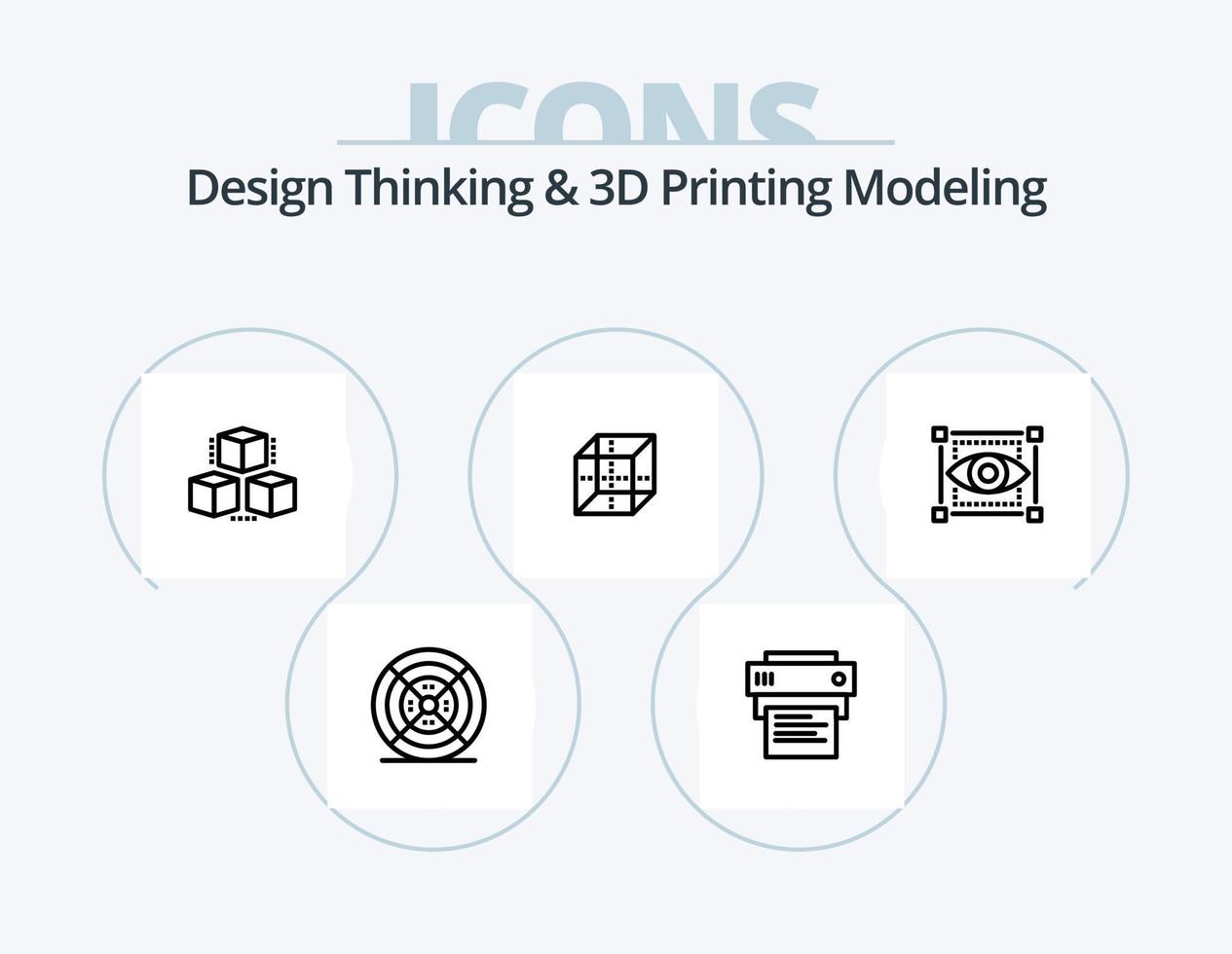 ontwerp denken en d het drukken modellering lijn icoon pak 5 icoon ontwerp. vormen. 3d. rooster. wereldbol. internet vector