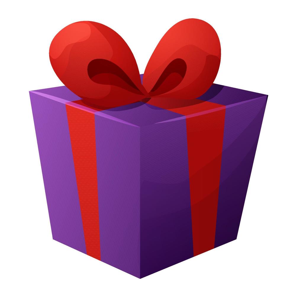 Cadeau doos met rood boog, lint schattig geschenk met verpakt papier, verrassing in tekenfilm stijl geïsoleerd Aan wit achtergrond. vector illustratie