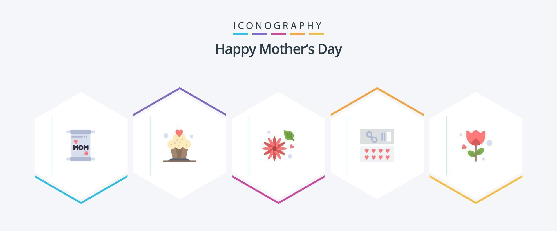 gelukkig moeders dag 25 vlak icoon pak inclusief . roos. boterbloem bloem. romantiek. liefde vector