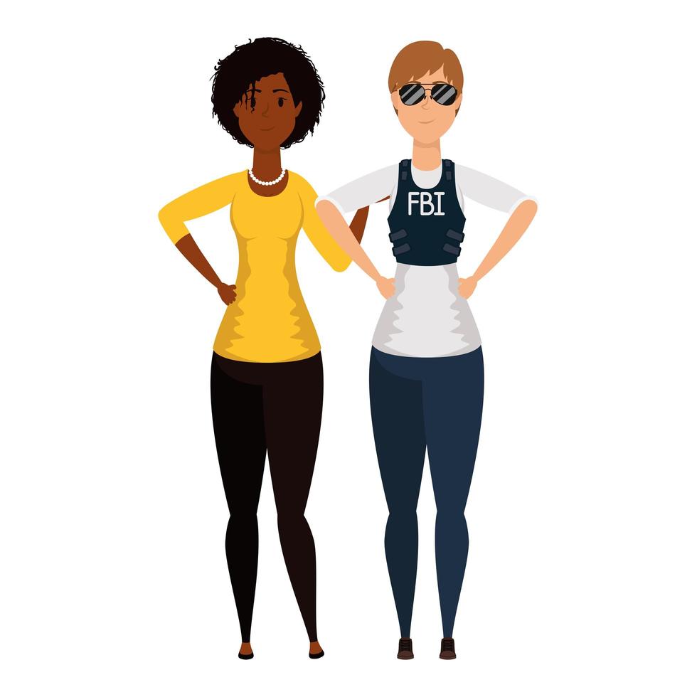 jonge vrouwen fbi-agent met het Afrikaanse ontwerp van de meisjes vectorillustratie vector