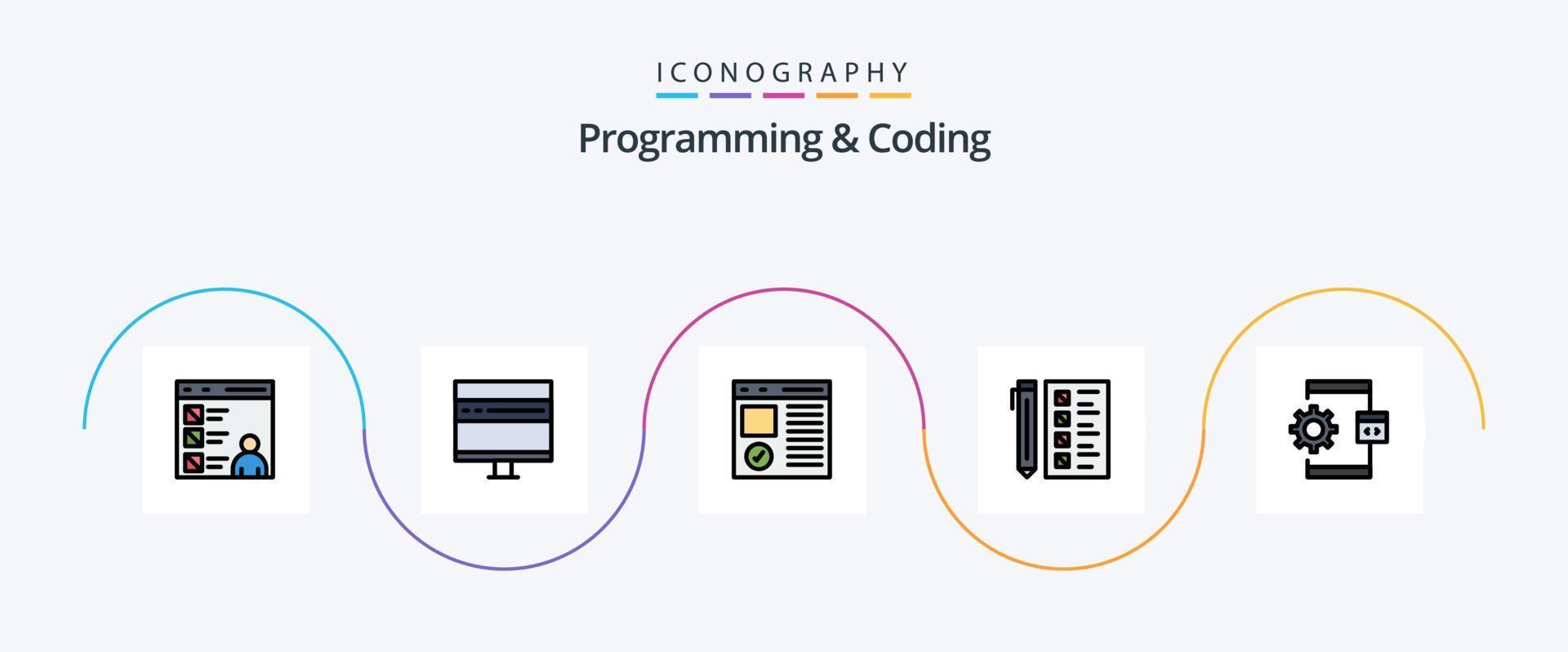 programmering en codering lijn gevulde vlak 5 icoon pak inclusief ontwikkelen. bedrijf. ontwikkeling. bladzijde. ontwikkelen vector