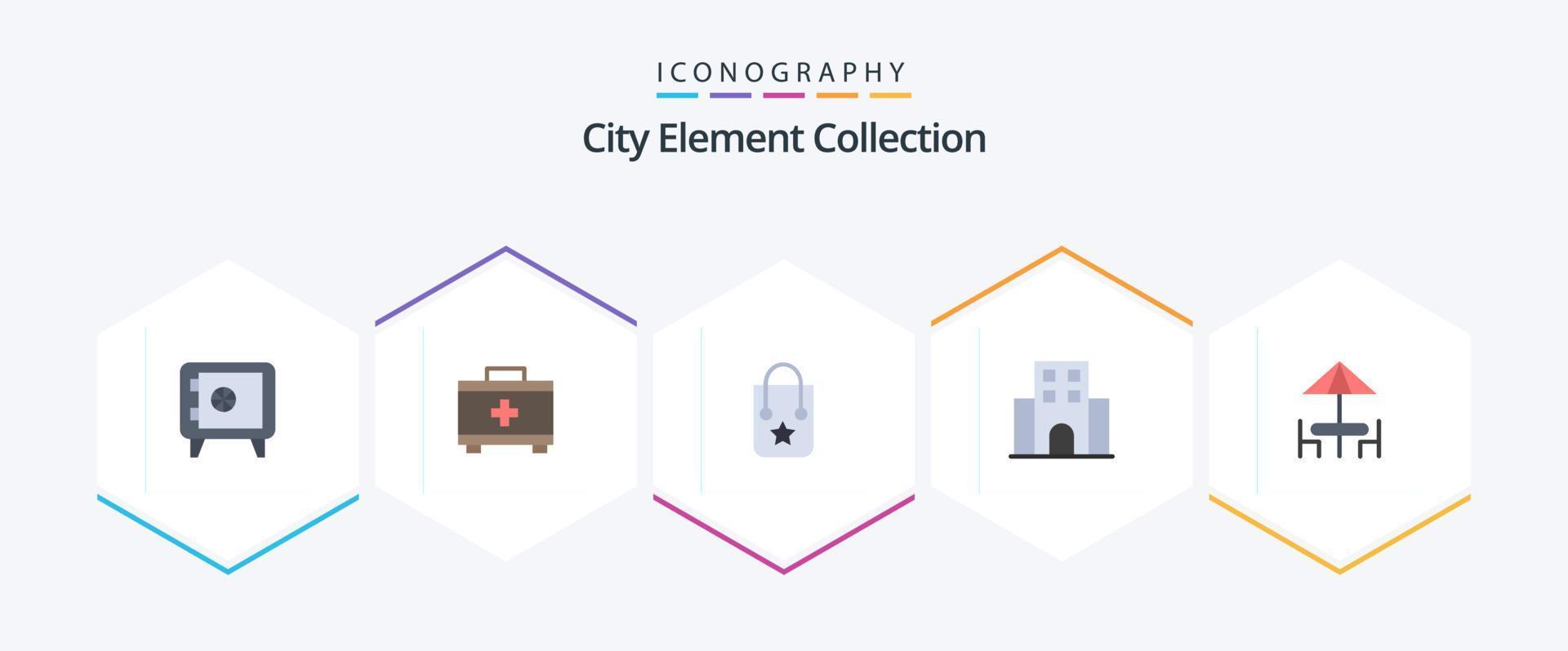 stad element verzameling 25 vlak icoon pak inclusief meubilair. diner. reis. reizend. reis vector