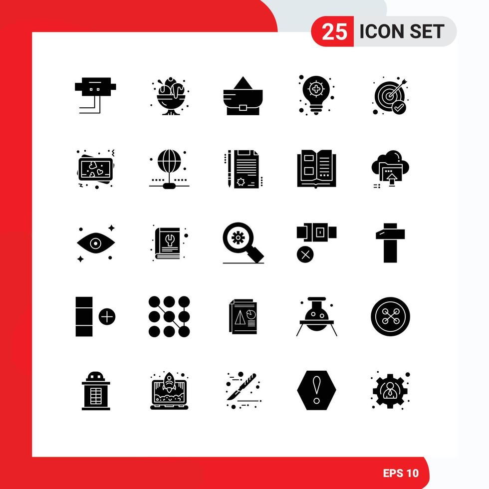 25 gebruiker koppel solide glyph pak van modern tekens en symbolen van doelwit doel zak prestatie licht lamp bewerkbare vector ontwerp elementen