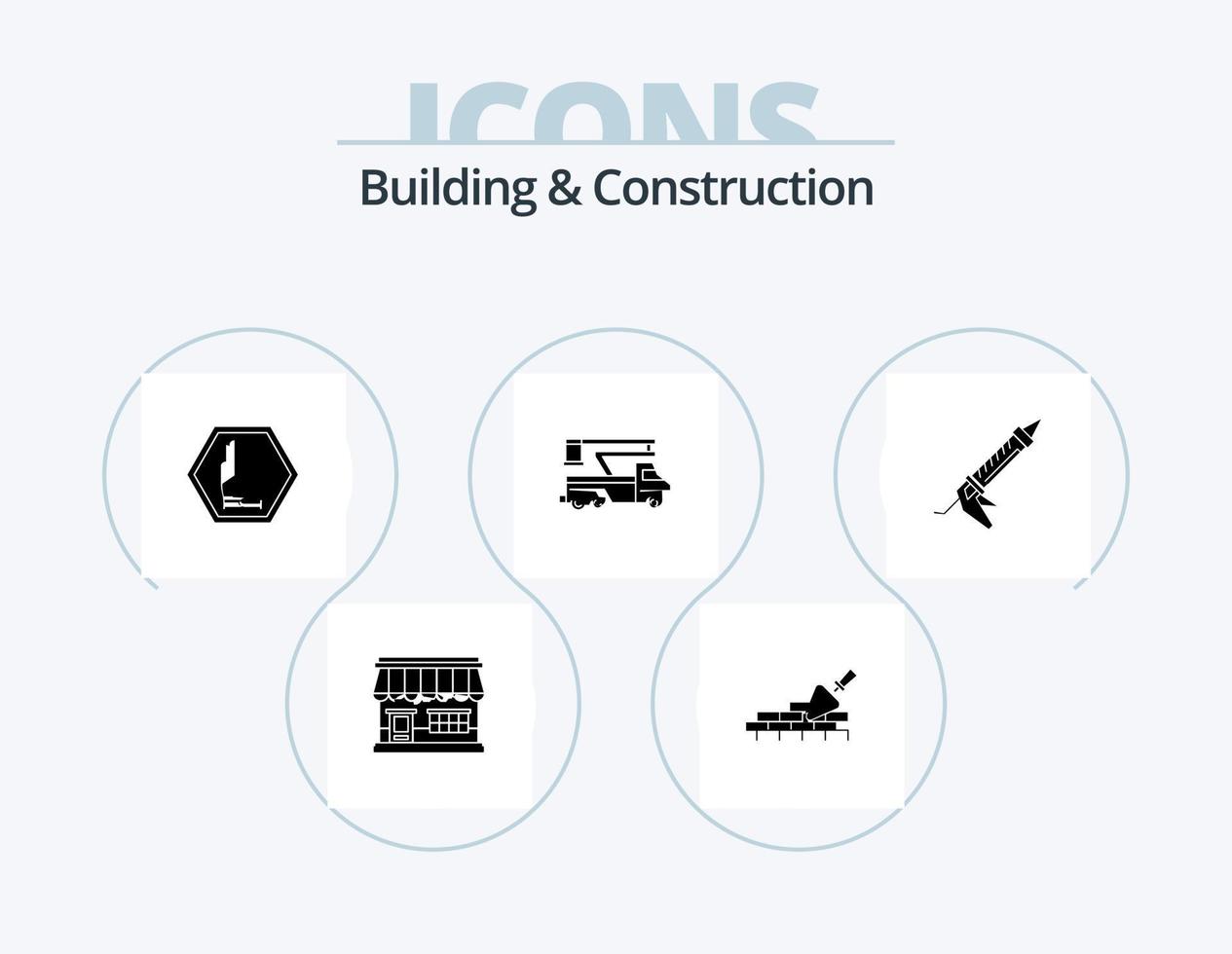 gebouw en bouw glyph icoon pak 5 icoon ontwerp. hijsen. vrachtwagen. troffel. kraan. verkeer vector