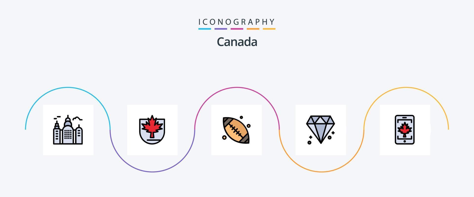 Canada lijn gevulde vlak 5 icoon pak inclusief blad. cel. bal. mobiel. Canada vector