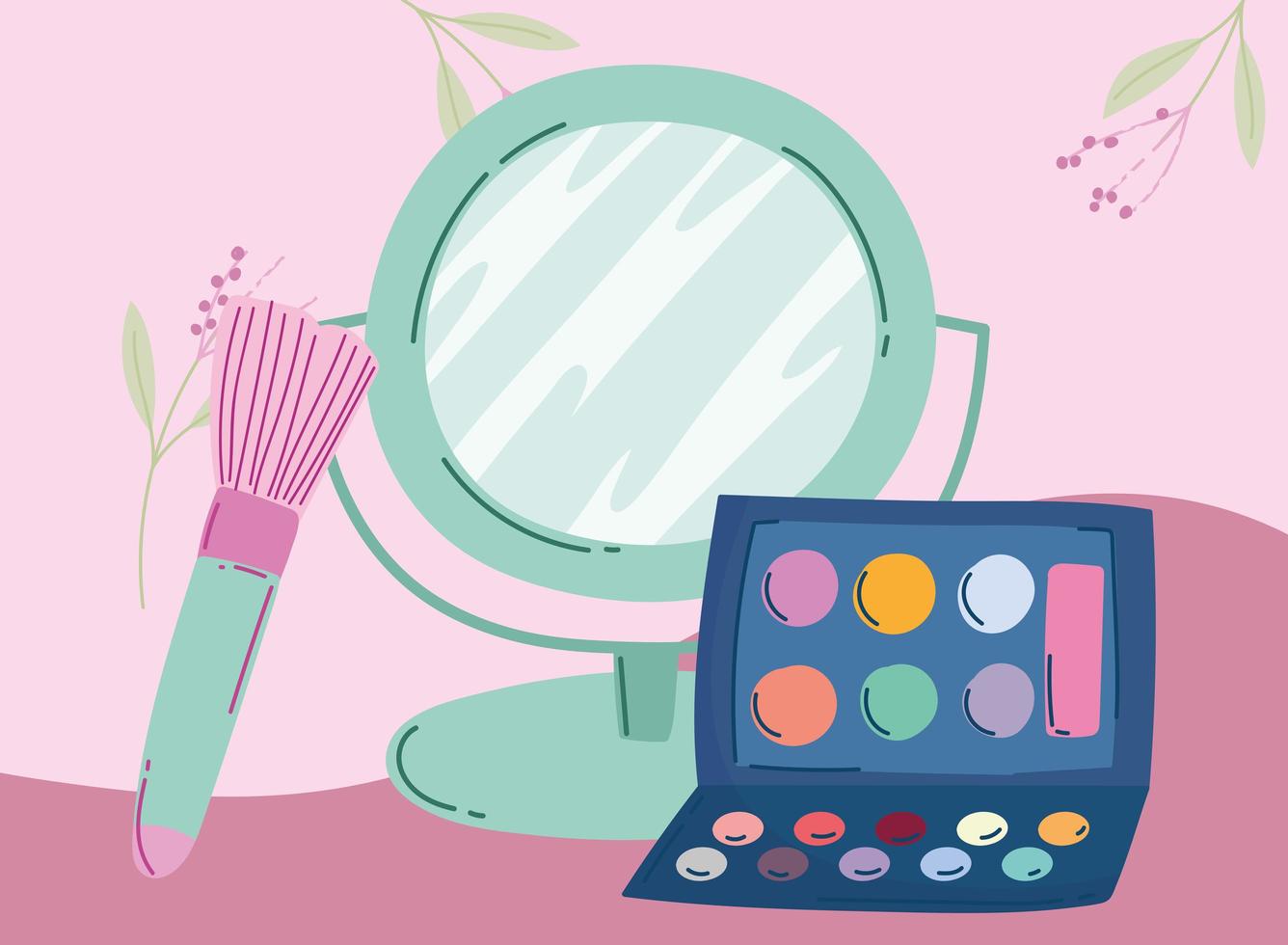 make-up cosmetica product mode schoonheid spiegel oogschaduw palet borstel vector