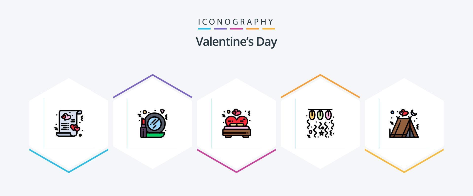 valentijnsdag dag 25 gevulde lijn icoon pak inclusief snaar. licht. maken omhoog. lamp. bruiloft vector