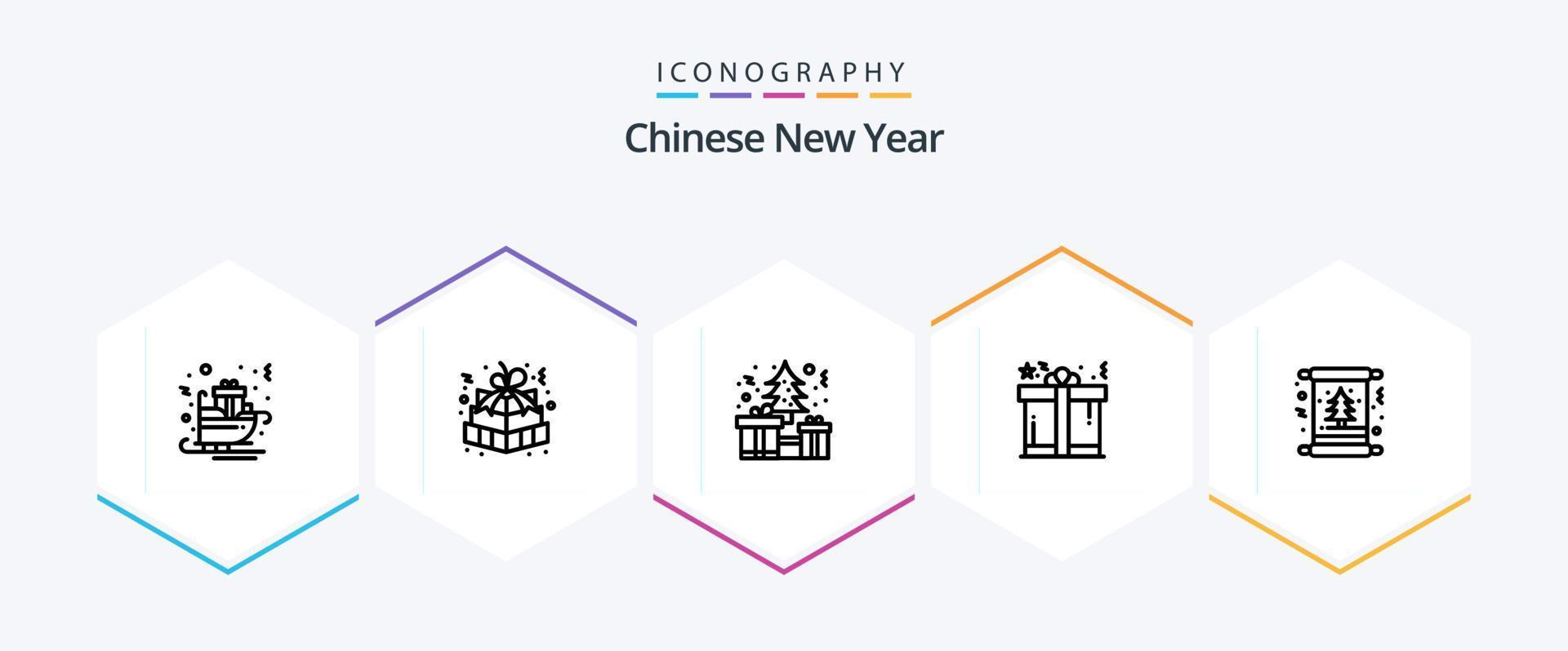 Chinese nieuw jaar 25 lijn icoon pak inclusief winkelen. doos. geschenk doos. Geschenk. Kerstmis vector