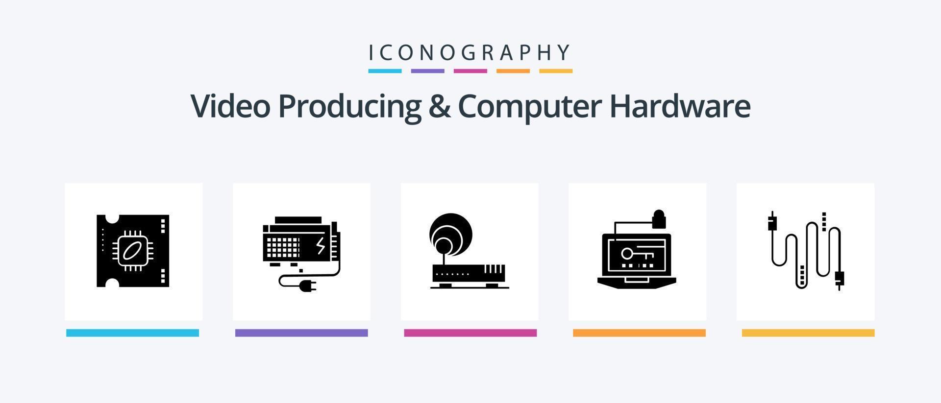 video produceren en computer hardware glyph 5 icoon pak inclusief laptop. hardware. bron. computer. netwerk. creatief pictogrammen ontwerp vector