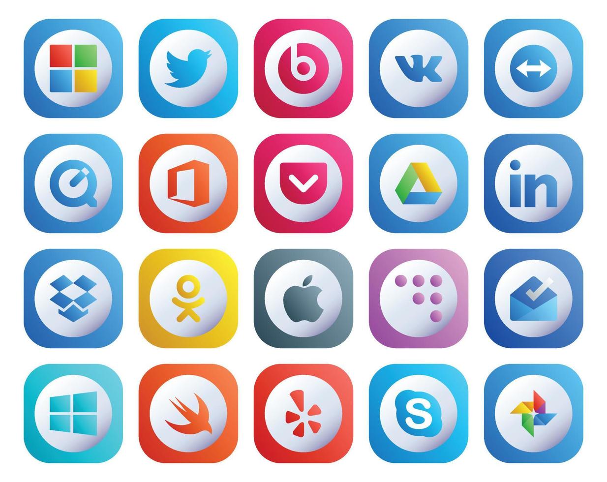 20 sociaal media icoon pak inclusief snel postvak IN zak- codemuur odnoklassniki vector