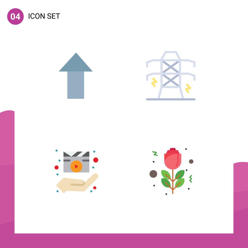 modern reeks van 4 vlak pictogrammen pictogram van pijl handen elektriciteit toren film bewerkbare vector ontwerp elementen