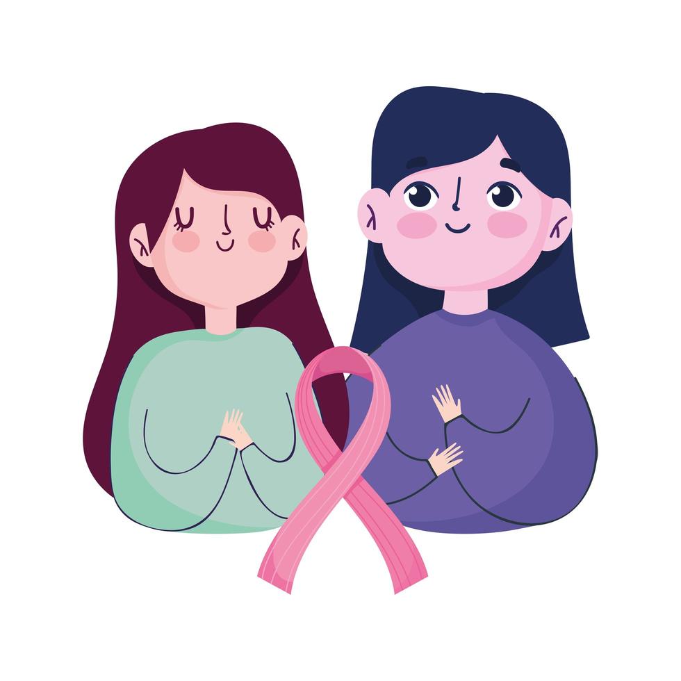 borstkanker bewustzijn maand jonge vrouwen portret en roze lint, vector