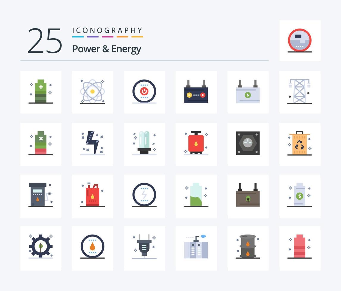macht en energie 25 vlak kleur icoon pak inclusief elektriciteit. accu. nucleair. accumulator. energie vector