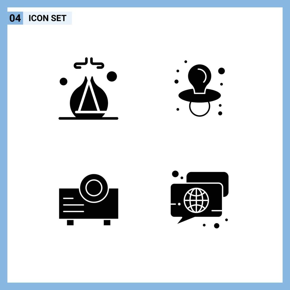reeks van 4 modern ui pictogrammen symbolen tekens voor wierook bubbel baby apparaat wereldbol bewerkbare vector ontwerp elementen