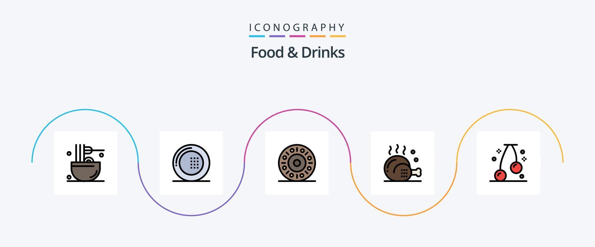 voedsel en drankjes lijn gevulde vlak 5 icoon pak inclusief maaltijd. drankjes. maaltijd. Koken. voedsel vector