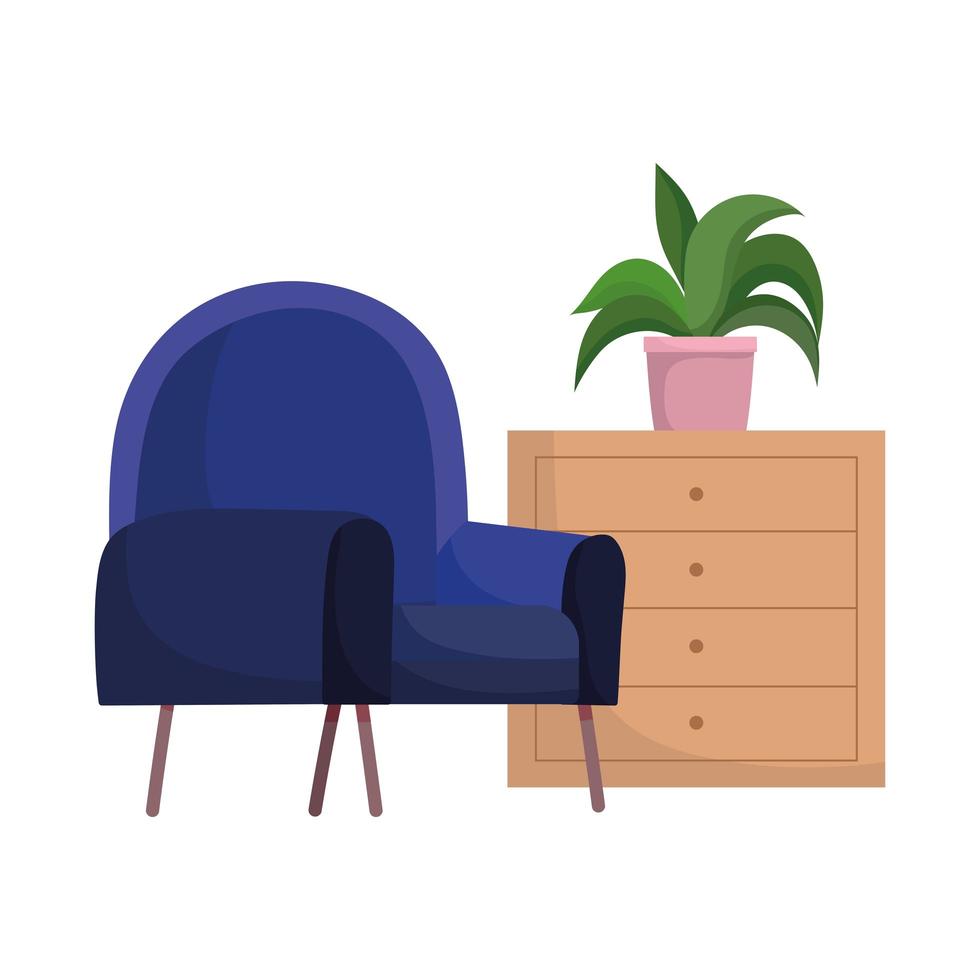 blauwe stoel plant op laden meubels witte achtergrond vector
