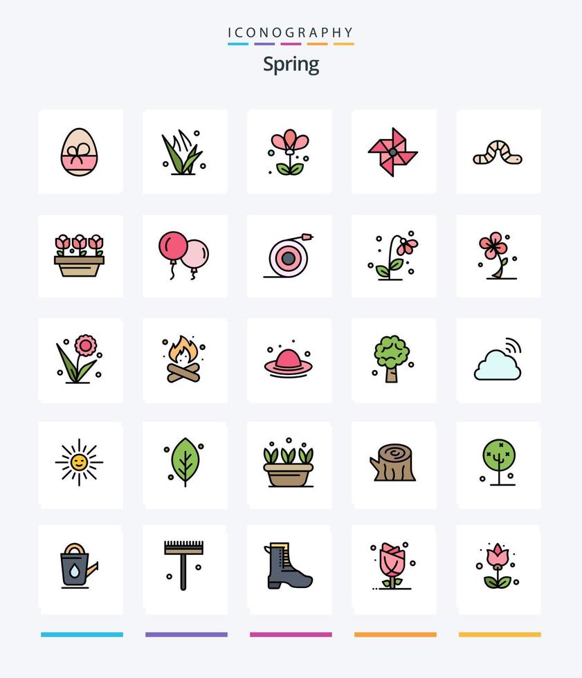 creatief voorjaar 25 lijn gevulde icoon pak zo net zo insect. dier. bloem. windmolen. voorjaar vector