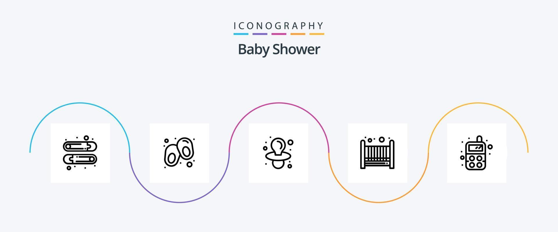 baby douche lijn 5 icoon pak inclusief eten. tepel. speelgoed. baby vector