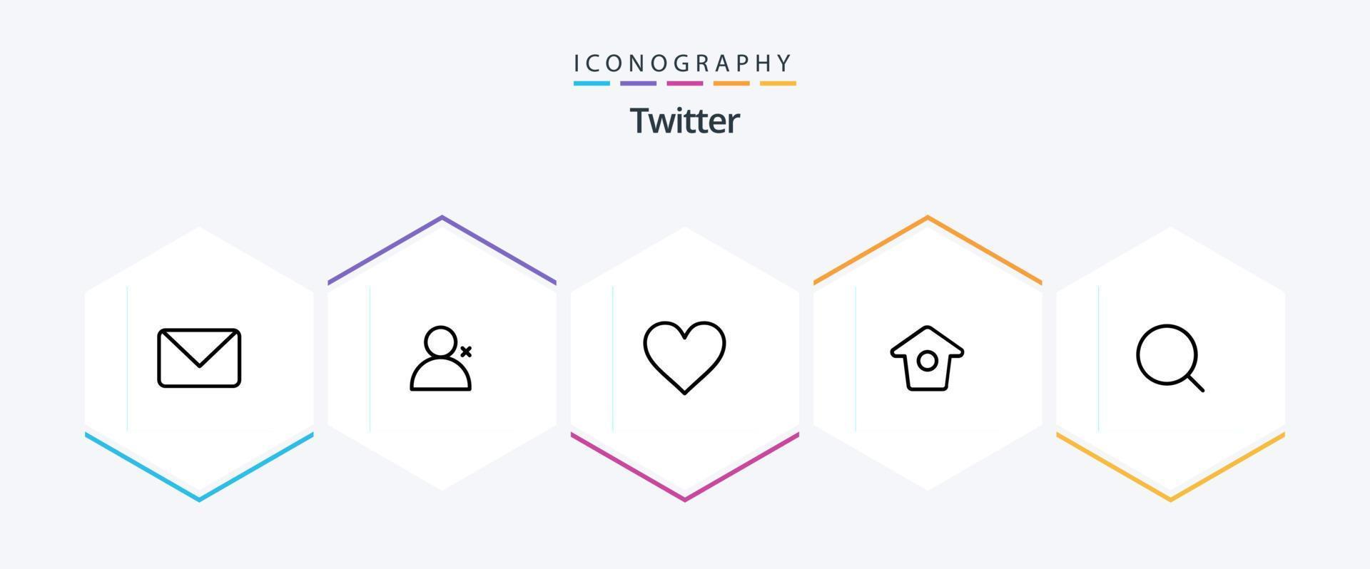 twitter 25 lijn icoon pak inclusief maximaal vergroten. liefde. zoeken. tweet vector