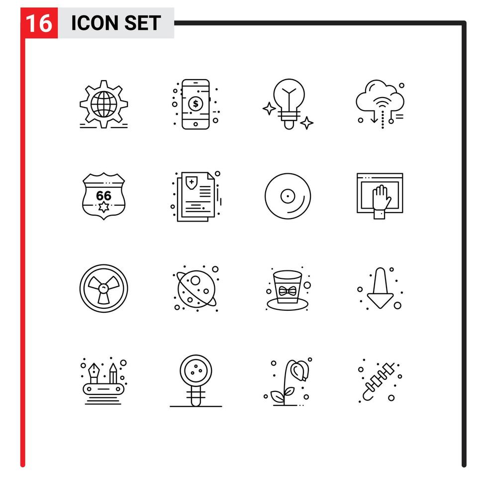 universeel icoon symbolen groep van 16 modern contouren van Amerikaans wolk winkel router internet bewerkbare vector ontwerp elementen