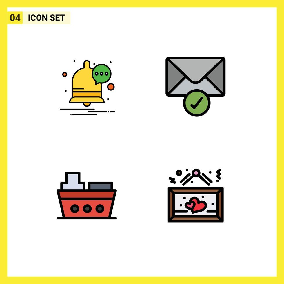 pictogram reeks van 4 gemakkelijk gevulde lijn vlak kleuren van communicatie voertuigen mail boot hangende bewerkbare vector ontwerp elementen