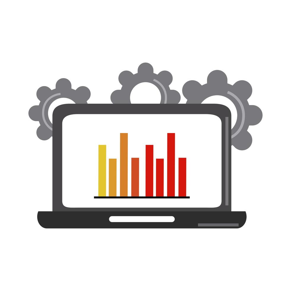 data-analyse, laptop strategie statistieken zakelijke en investeringen platte pictogram vector