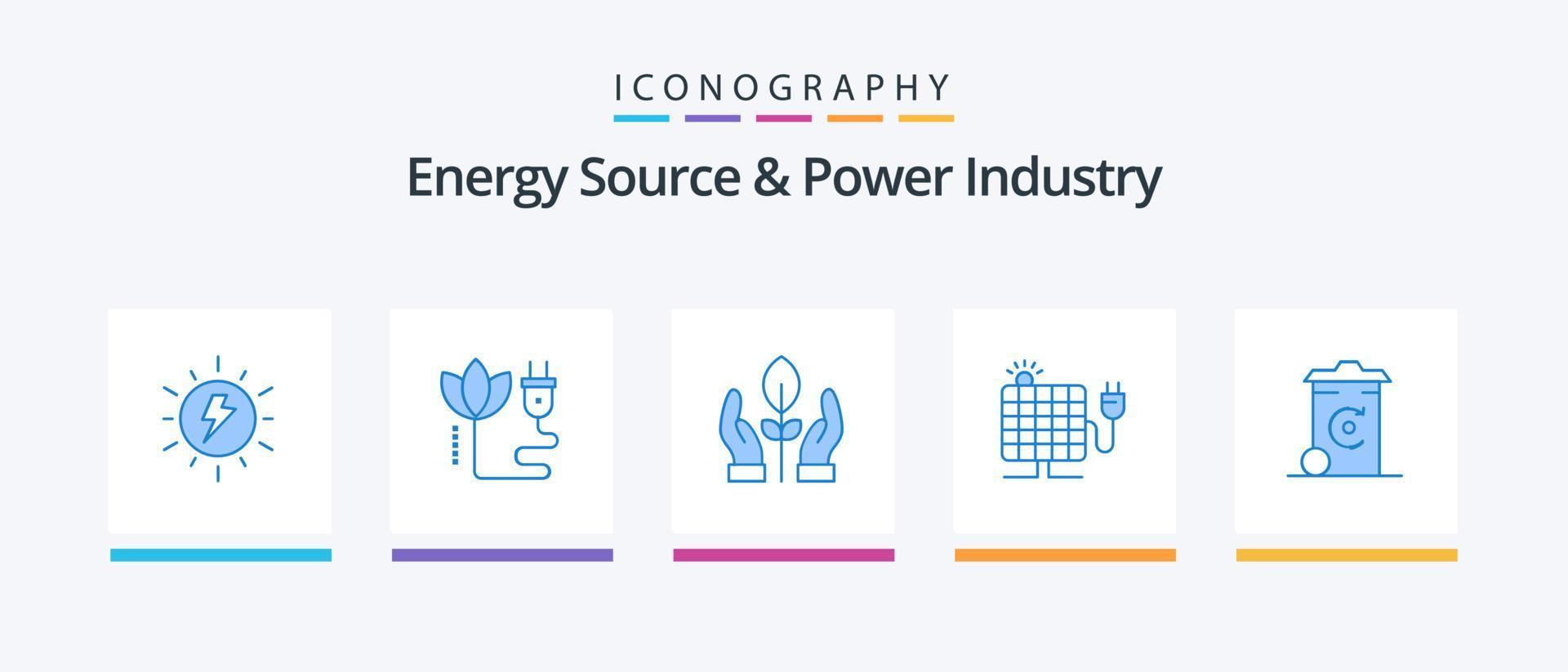 energie bron en macht industrie blauw 5 icoon pak inclusief bak. zon. plug. zonne. energie. creatief pictogrammen ontwerp vector