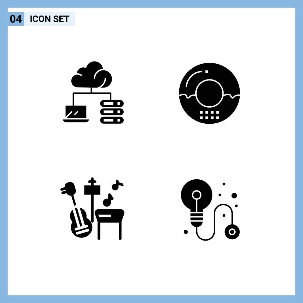 groep van 4 solide glyphs tekens en symbolen voor wolk muziek- Koken voedsel bedrijf bewerkbare vector ontwerp elementen