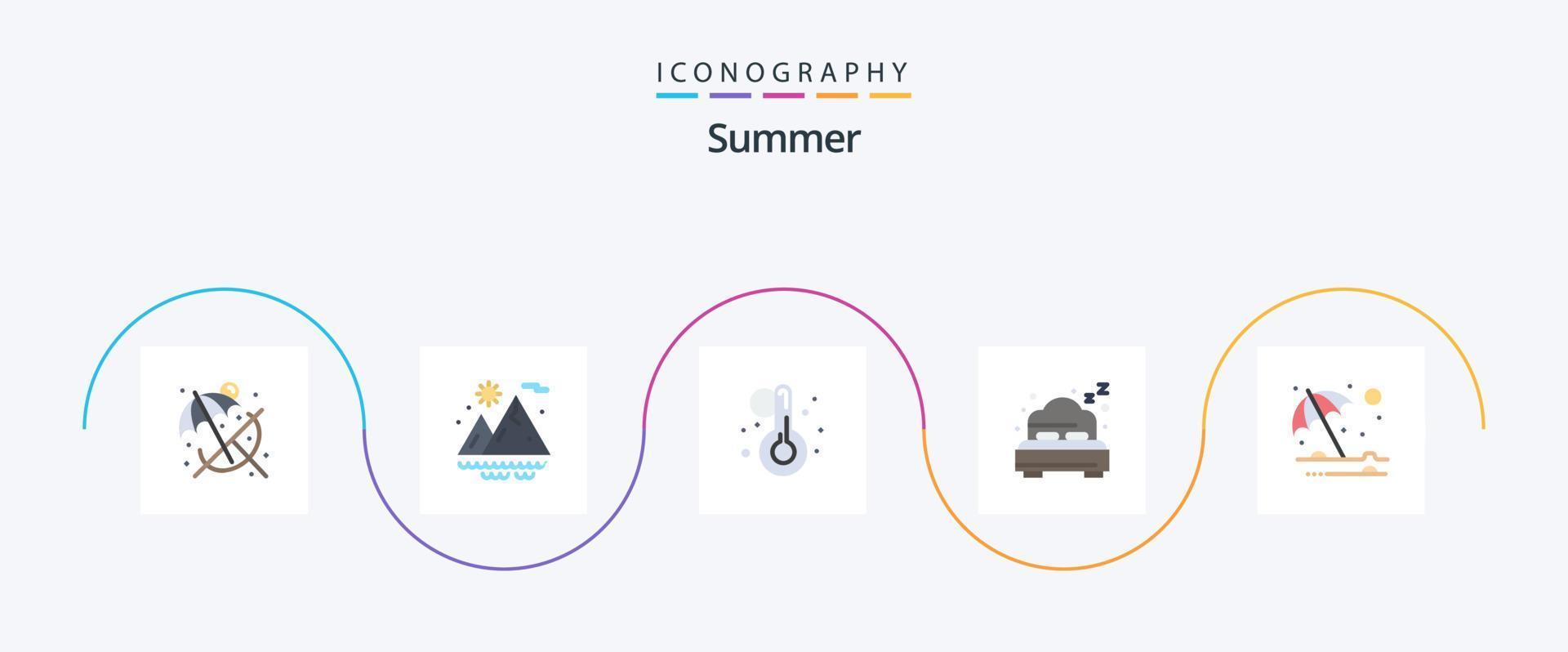 zomer vlak 5 icoon pak inclusief . paraplu. thermometer. zomer. strand vector