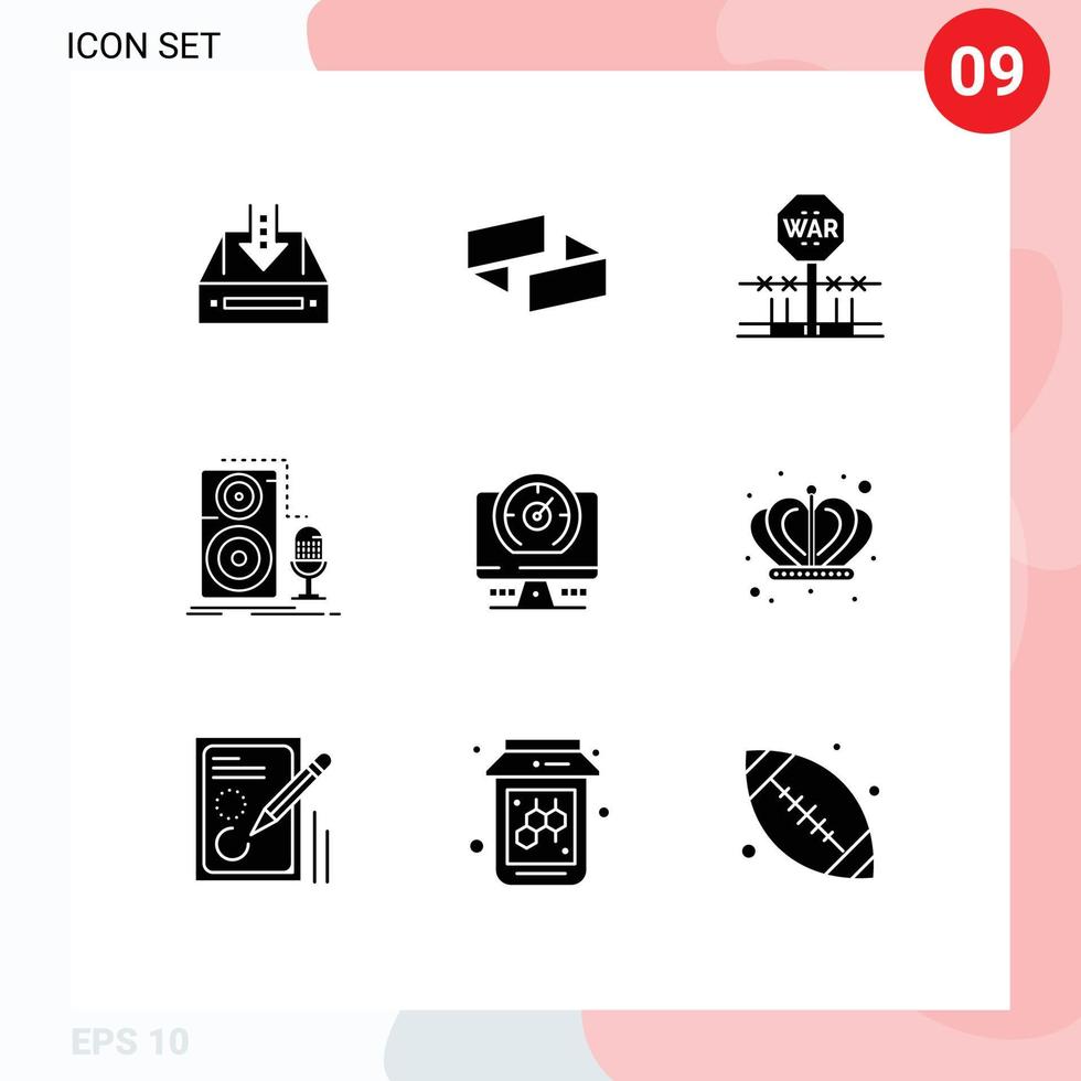 modern reeks van 9 solide glyphs pictogram van microfoon leven crypto bezetten leger bewerkbare vector ontwerp elementen