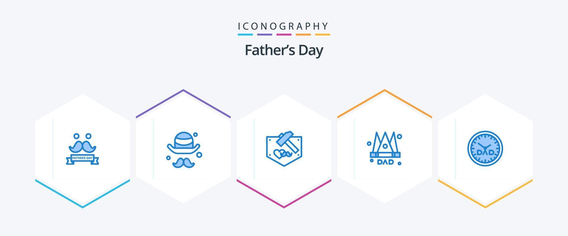 vaders dag 25 blauw icoon pak inclusief familie tijd. koning. dag. vader. kroon vector