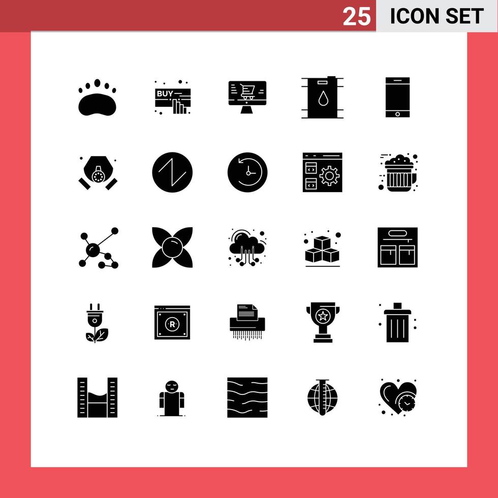 reeks van 25 modern ui pictogrammen symbolen tekens voor smartphone apparaat online olie vat bewerkbare vector ontwerp elementen