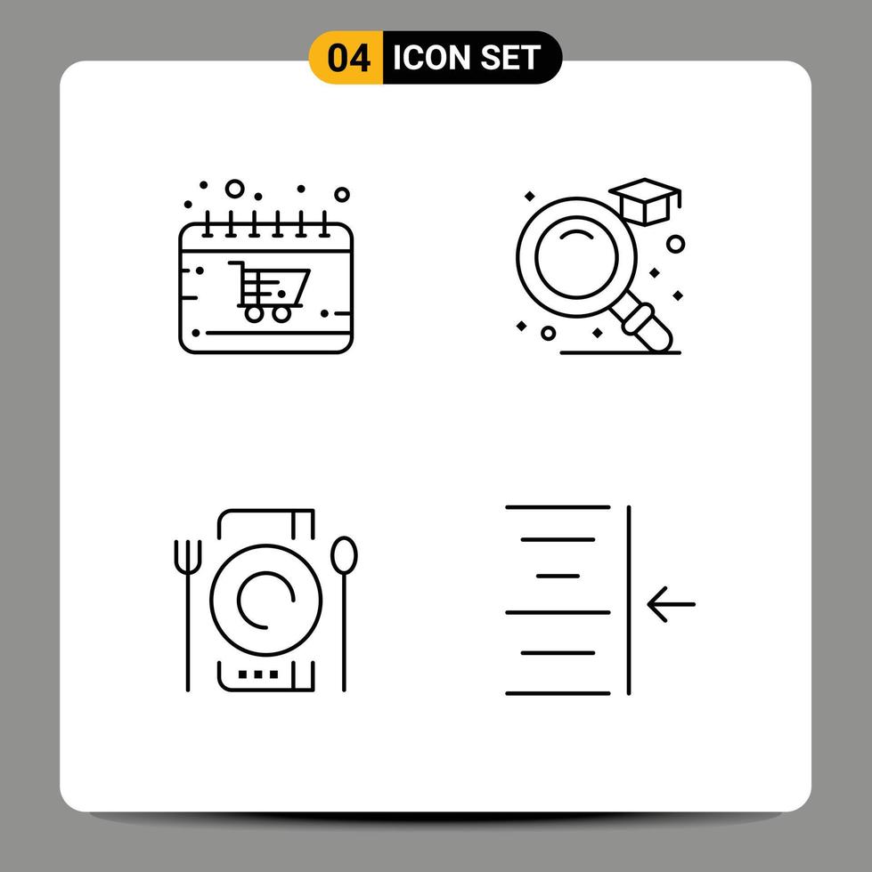 universeel icoon symbolen groep van 4 modern gevulde lijn vlak kleuren van kalender catering maandag vind restaurant bewerkbare vector ontwerp elementen