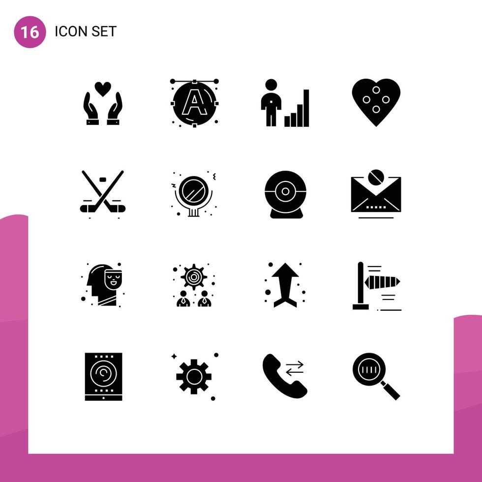 pictogram reeks van 16 gemakkelijk solide glyphs van spel naaien accessoires zakelijke hart knop jurk knop bewerkbare vector ontwerp elementen