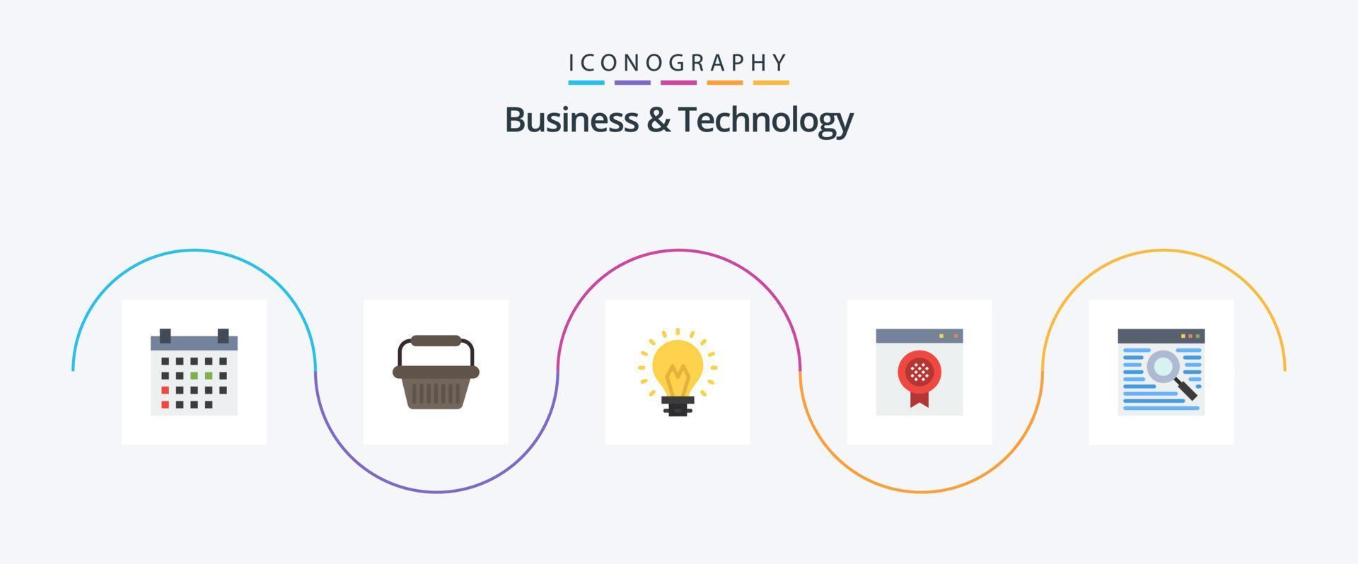 bedrijf en technologie vlak 5 icoon pak inclusief online. online. lamp. medaille. prijs vector