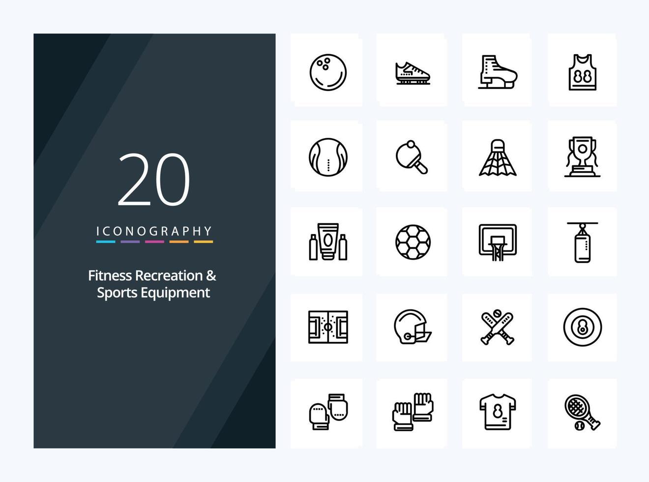 20 geschiktheid recreatie en sport- uitrusting schets icoon voor presentatie vector