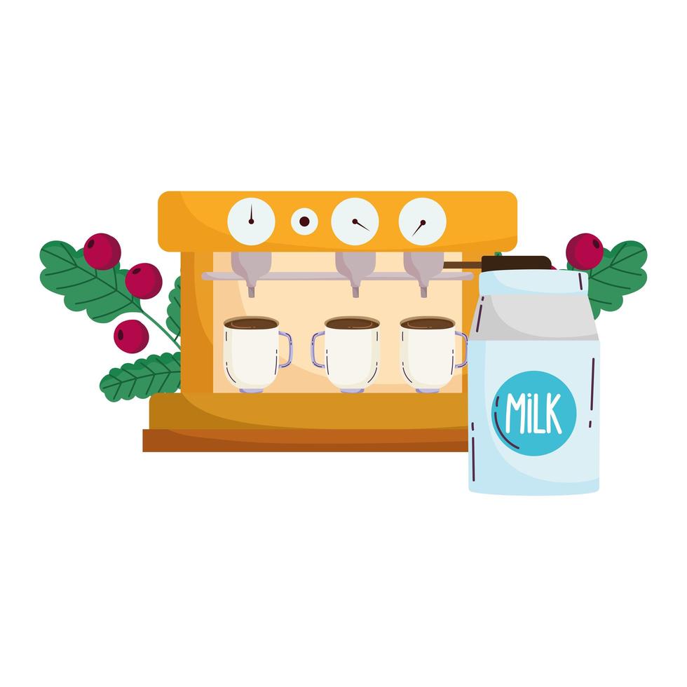koffiezetmethoden, espressomachine met melk en granen vector