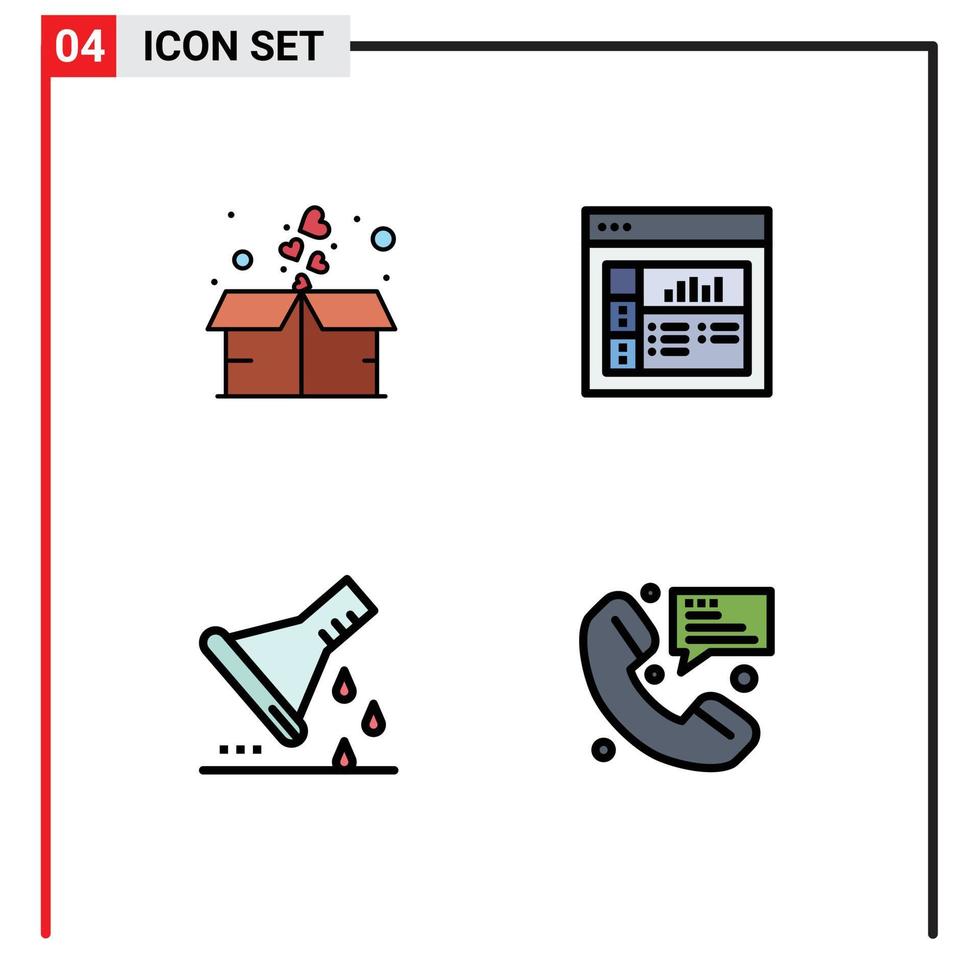 gevulde lijn vlak kleur pak van 4 universeel symbolen van doos laboratorium glaswerk pakket lay-out test buis bewerkbare vector ontwerp elementen