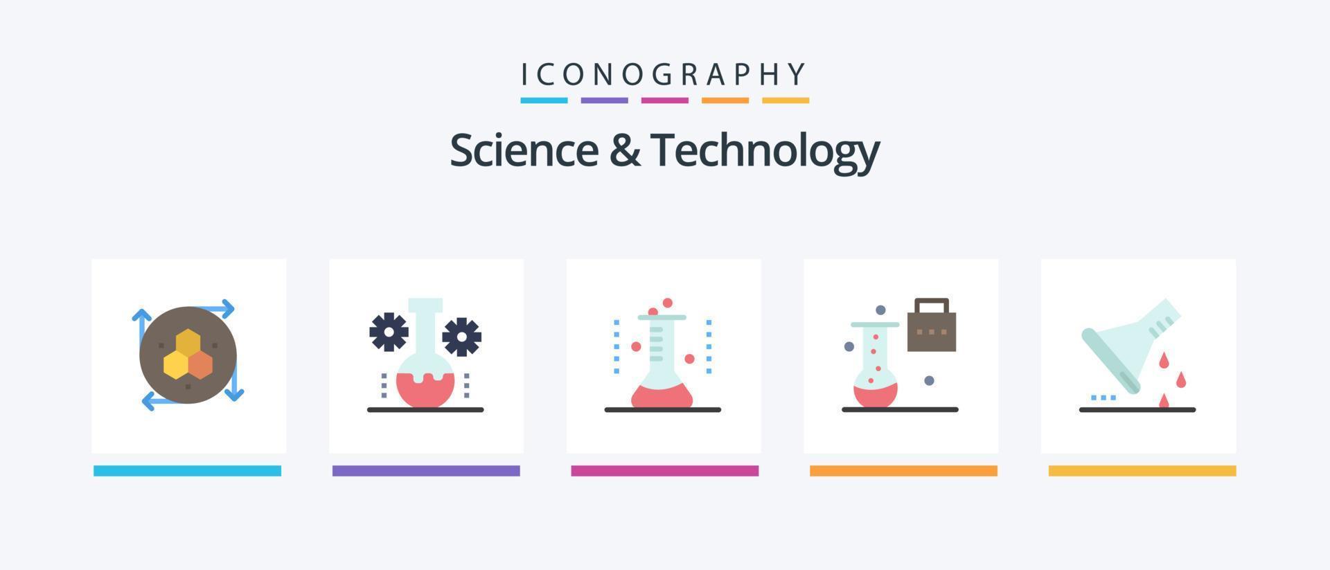 wetenschap en technologie vlak 5 icoon pak inclusief chemisch fles. nieuw wetenschap concepten. technologie laboratorium. uitbreiding en innovatie. laboratorium glaswerk. creatief pictogrammen ontwerp vector