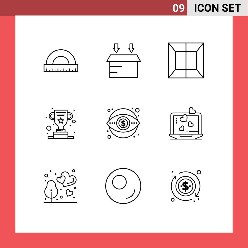 voorraad vector icoon pak van 9 lijn tekens en symbolen voor afzet bedrijf printer succes kop bewerkbare vector ontwerp elementen