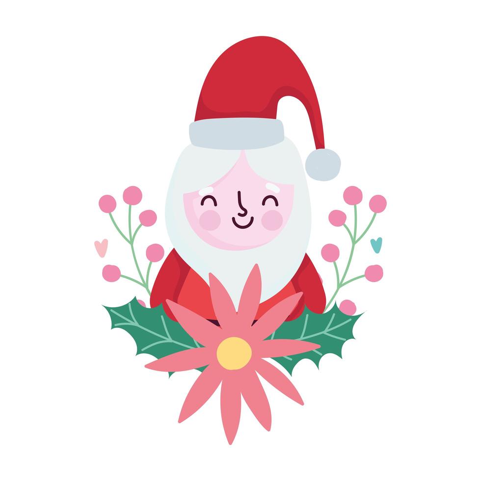 vrolijk kerstfeest, cartoon kerstman bloem holly berry, geïsoleerd ontwerp vector