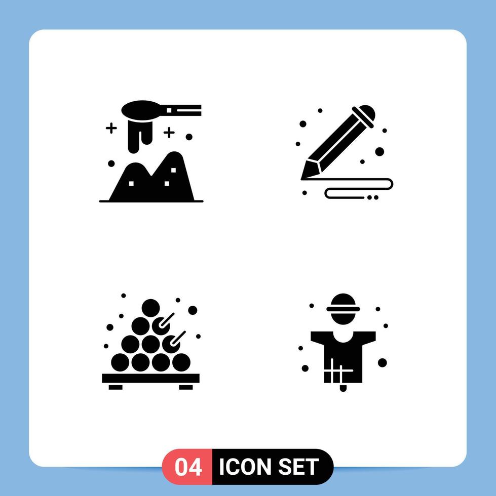 pictogram reeks van 4 gemakkelijk solide glyphs van pollepel Japans houten verf landbouw bewerkbare vector ontwerp elementen