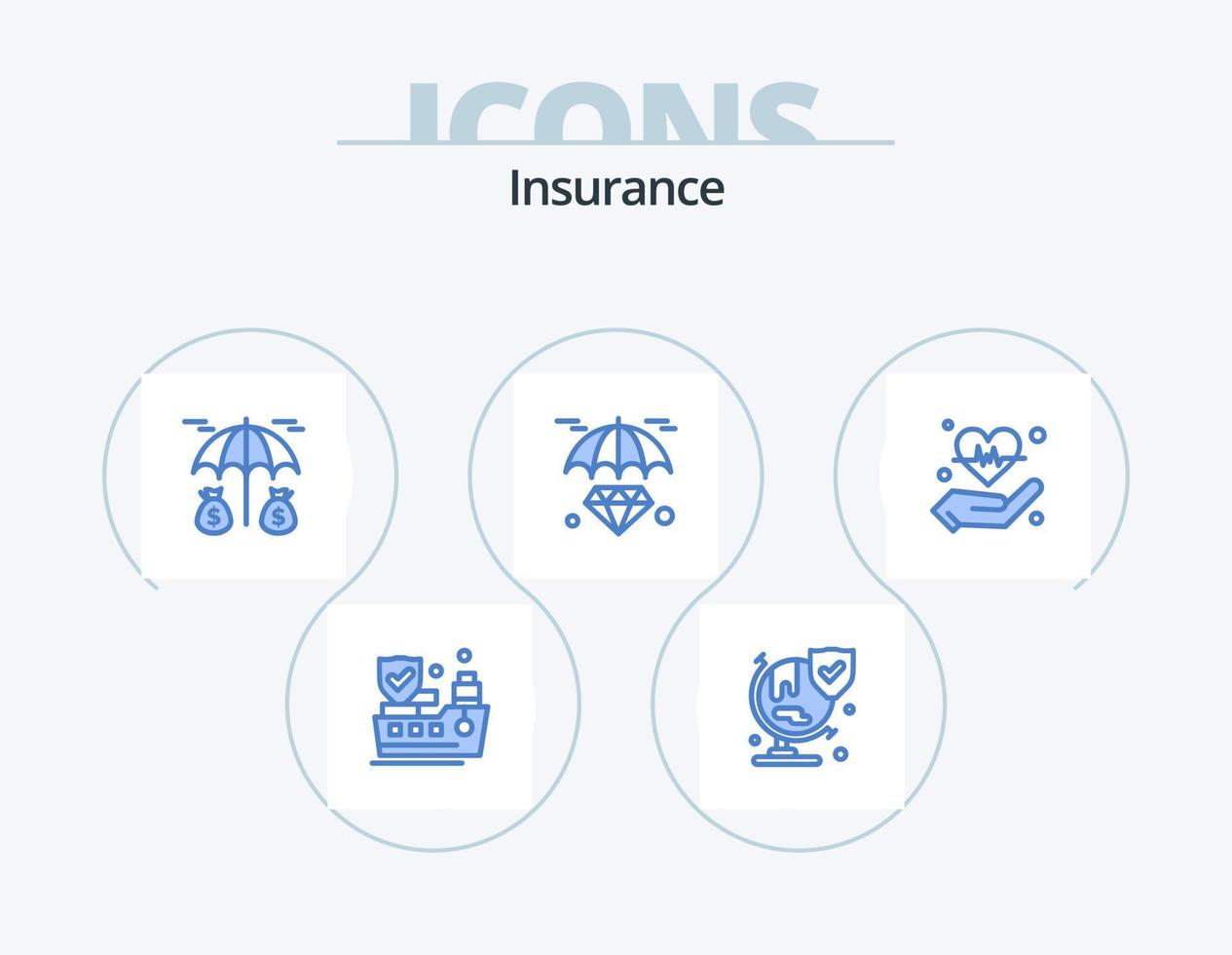 verzekering blauw icoon pak 5 icoon ontwerp. hart. uitstel. verzekering. hand. verzekering vector