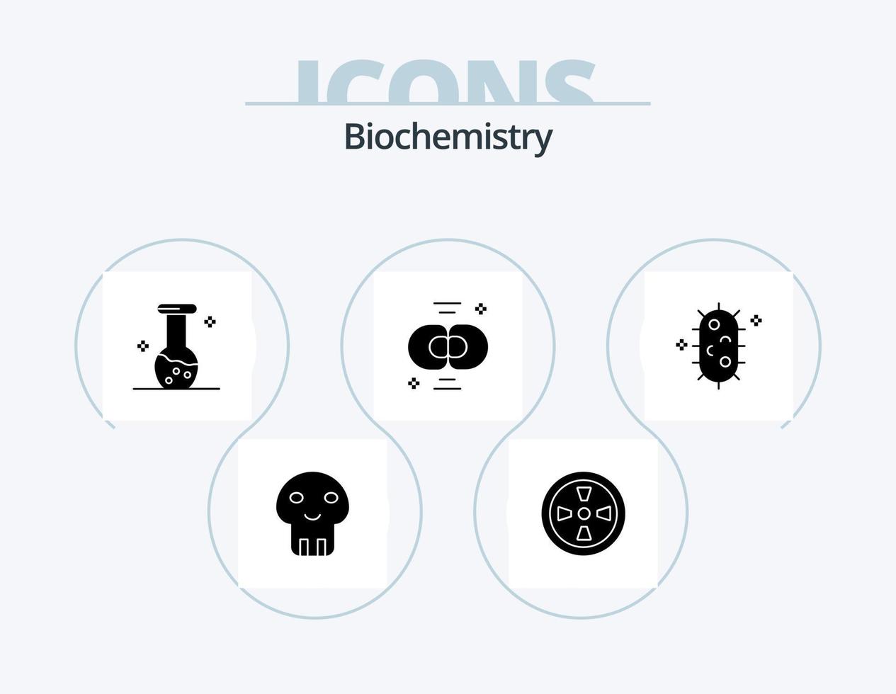 biochemie glyph icoon pak 5 icoon ontwerp. biochemie. divisie. biochemie. chemie. biologie vector